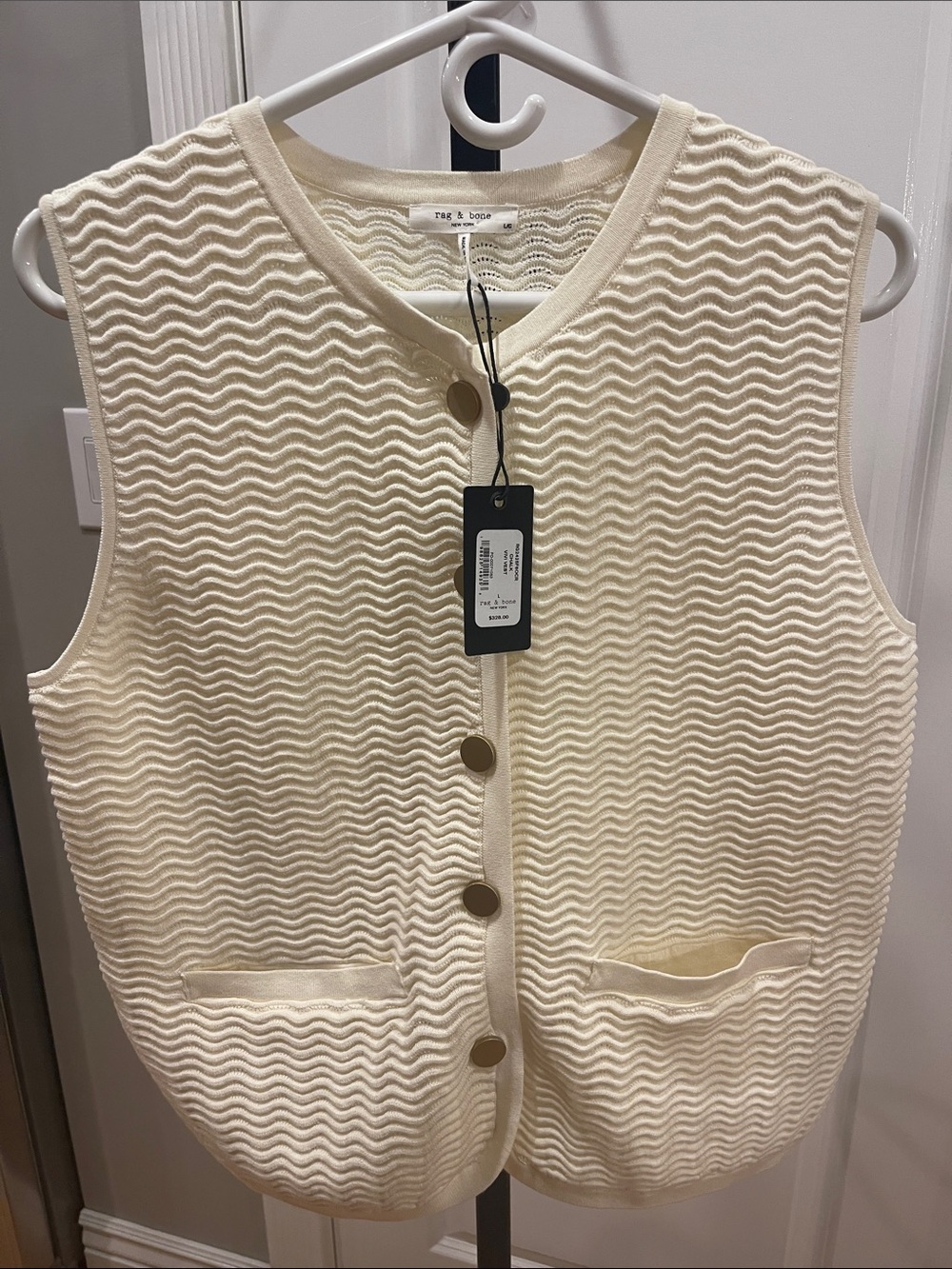 rag & bone Cream Textured Button-Front Sleeveless Sweater Vest